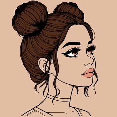 realistic girl with buns on the top of her head