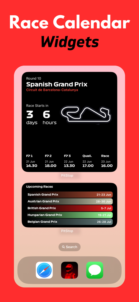 Race Widgets: PitStop Pro - F1-Rennkalender und bevorstehende Rennen-Widgets auf einem iPhone-Home-Bildschirm