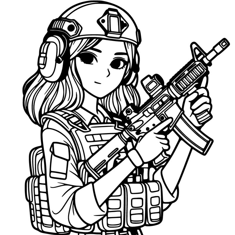 a woman in army gear with a gun