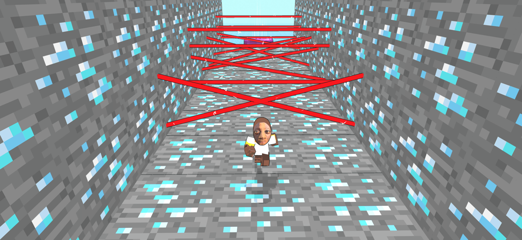 Tenge Jump Up: Heaven or Hell - Tenge Tenge character dodging red lasers in a blocky obby level