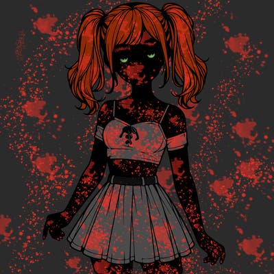 realistic girl in a skirt crop top and pigtails