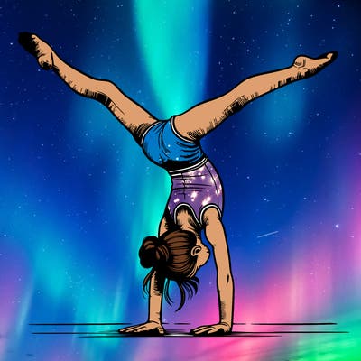 realistic gymnastic hand stand girl in four splits