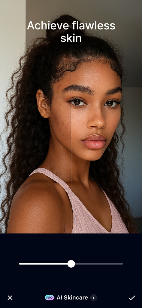 흠집 제거로 완벽한 피부를 만드는 AI 피부 보정 전후 비교