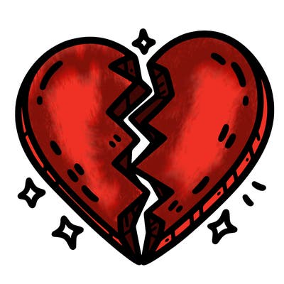 split in half heart