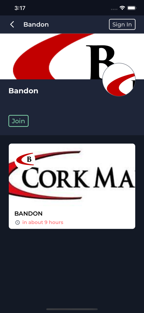MartEye app interface showing an upcoming livestock auction for Bandon Mart