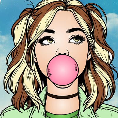 realististic girl blowing bubble -gum