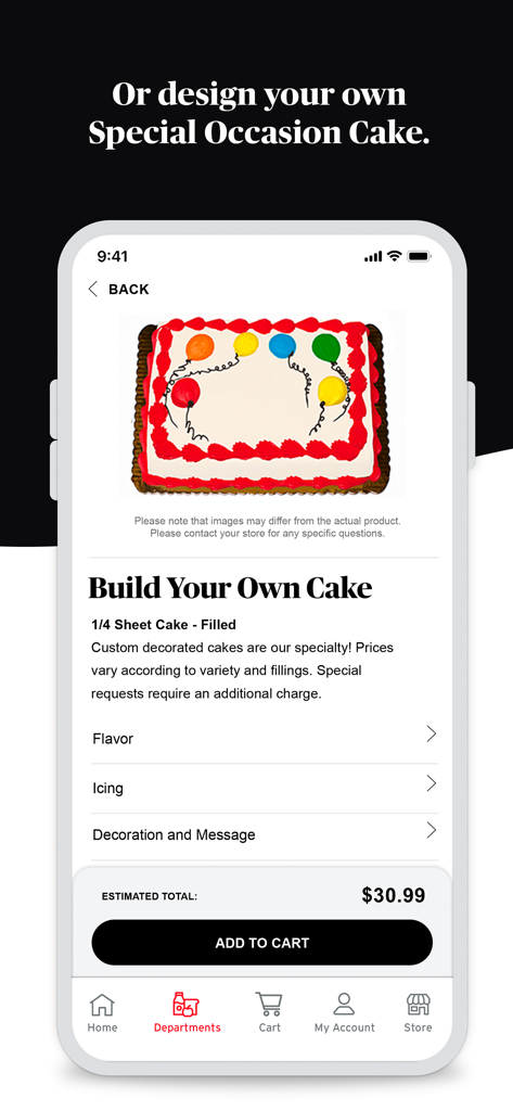 ShopRite Order Express - A mobile interface for designing a custom special occasion cake in the ShopRite Order Express app