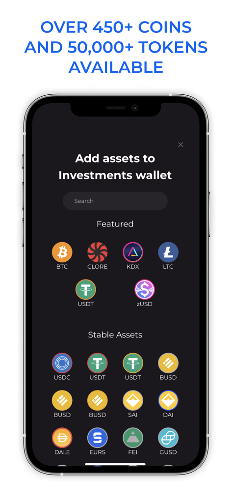 ZelCore - Interfaz móvil de Zelcore para agregar múltiples monedas y tokens de criptomonedas