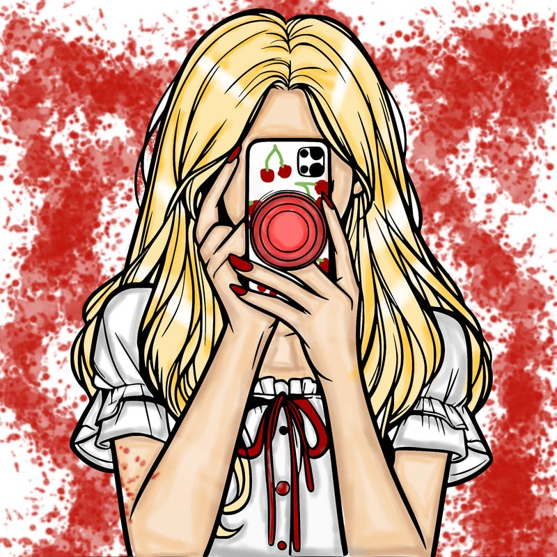 a realistic girl holding her phone taking pictures