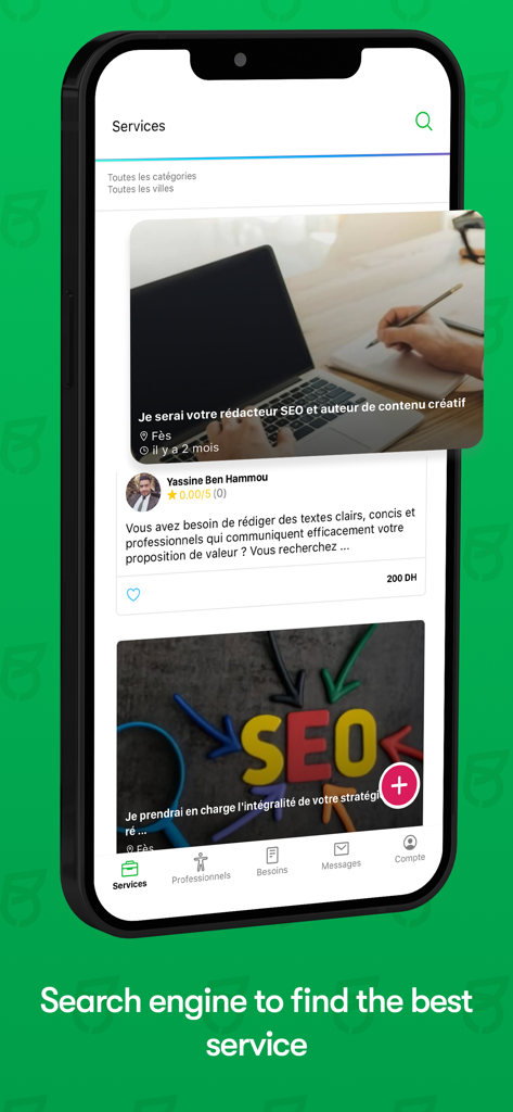 Jobbers: Jobbing and Freelance - Smartphone screen displaying the Jobbers app services marketplace and search feature
