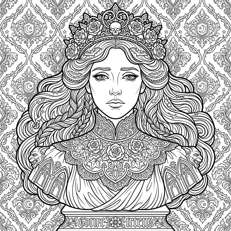 Embark on a captivating journey into the world of gothic art with this stunning portrait sculpture coloring page. Adorned with intricate details and melancholic beauty, this design offers a truly immersive coloring experience for enthusiasts of dark romance and fantasy.