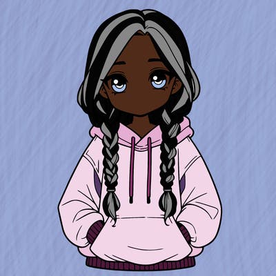 a realistic girl with a oversized hoodie and she has braids