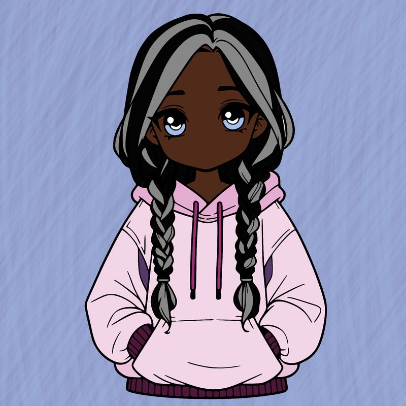 a realistic girl with a oversized hoodie and she has braids