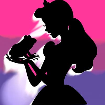a shadow of a princess holding a frog realistic