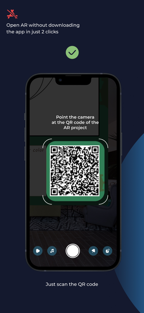 AR Studio Viewer - A smartphone scanning a QR code to instantly launch an augmented reality project without downloading an app.