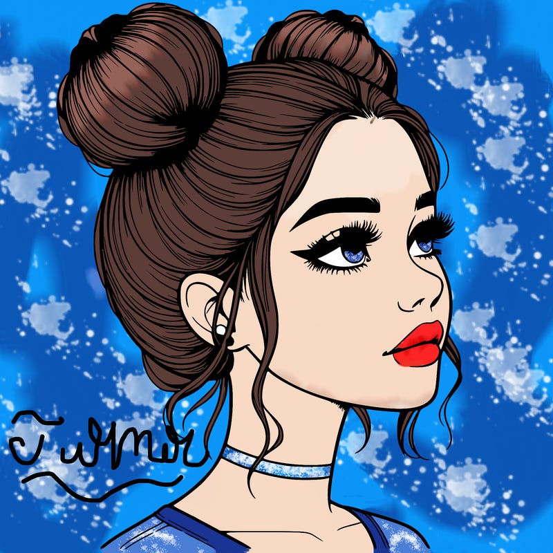 realistic girl with buns on the top of her head