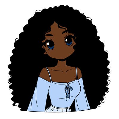 a black anime girl with long afro hair