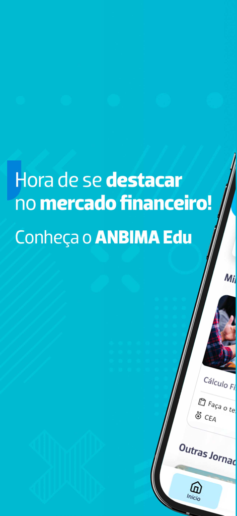 ANBIMA Edu - Intro screen of the ANBIMA Edu app promoting financial market education on a smartphone