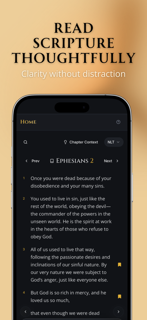 His Word: Bible Study - Una interfaz móvil limpia y libre de distracciones para leer las Escrituras en la aplicación His Word Bible Study