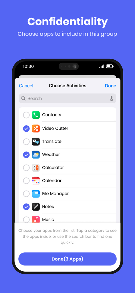 AppLock - App Lock & Guard - Mobile screen showing a list of apps with checkmarks to select which ones to lock for privacy