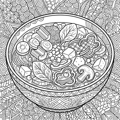 Explore the delicious world of healthy eating with a creative twist on this Zentangle vegetable soup coloring page. Each ingredient is a canvas for intricate patterns, offering a unique and relaxing coloring experience.
