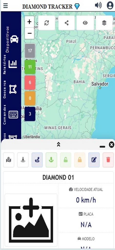 Diamond Tracker - Diamond Tracker app interface showing real time vehicle location on a map