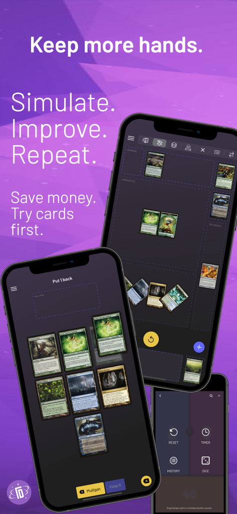 TopDecked MTG - TopDecked MTG app screenshot showing the virtual deck simulator and card testing interface.