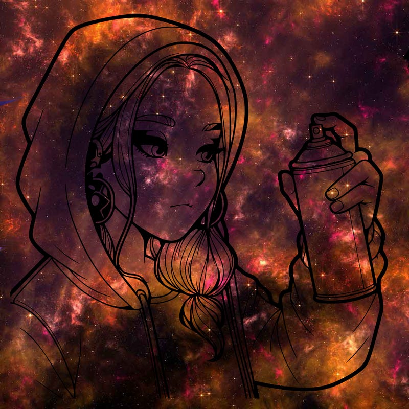 a realistic girl, spray painting