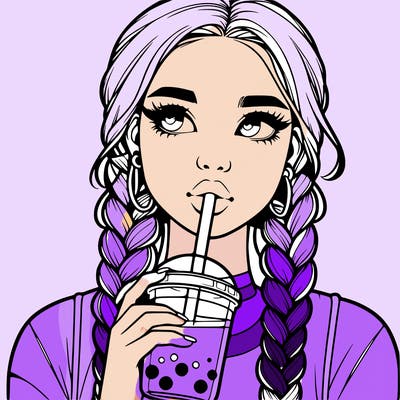 realistic girl with braided hair drinking boba