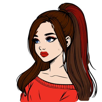 realistic girl with a high ponytail