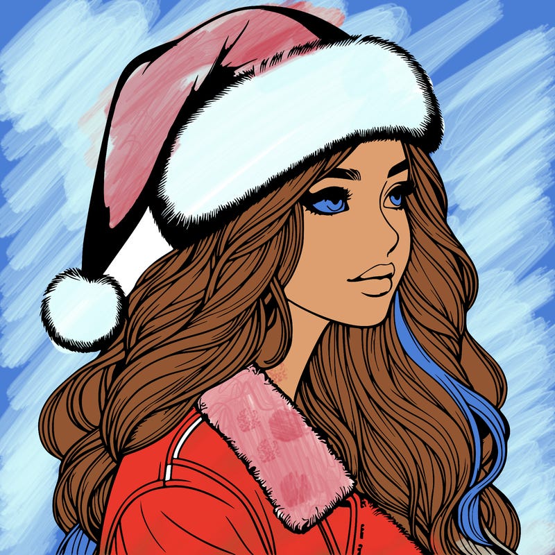 realistic girl in santa hat