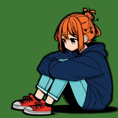 sad anime girl sitting alone