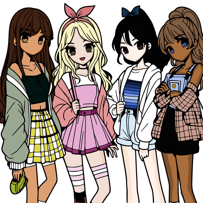 teen manga girls group of 4