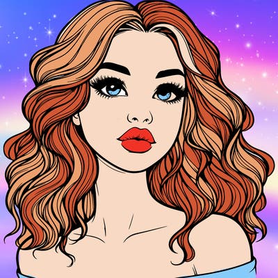realistic girl with wavy hair and lips