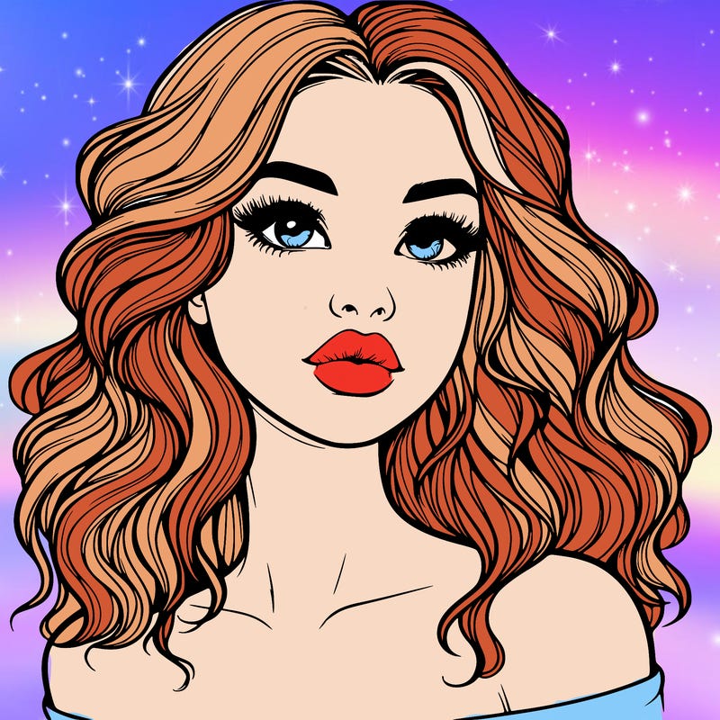 realistic girl with wavy hair and lips