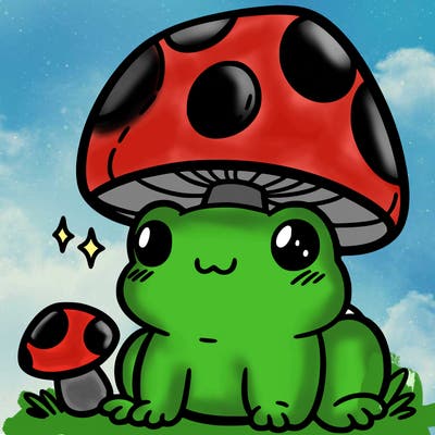 a cute frog with a mushroom hat