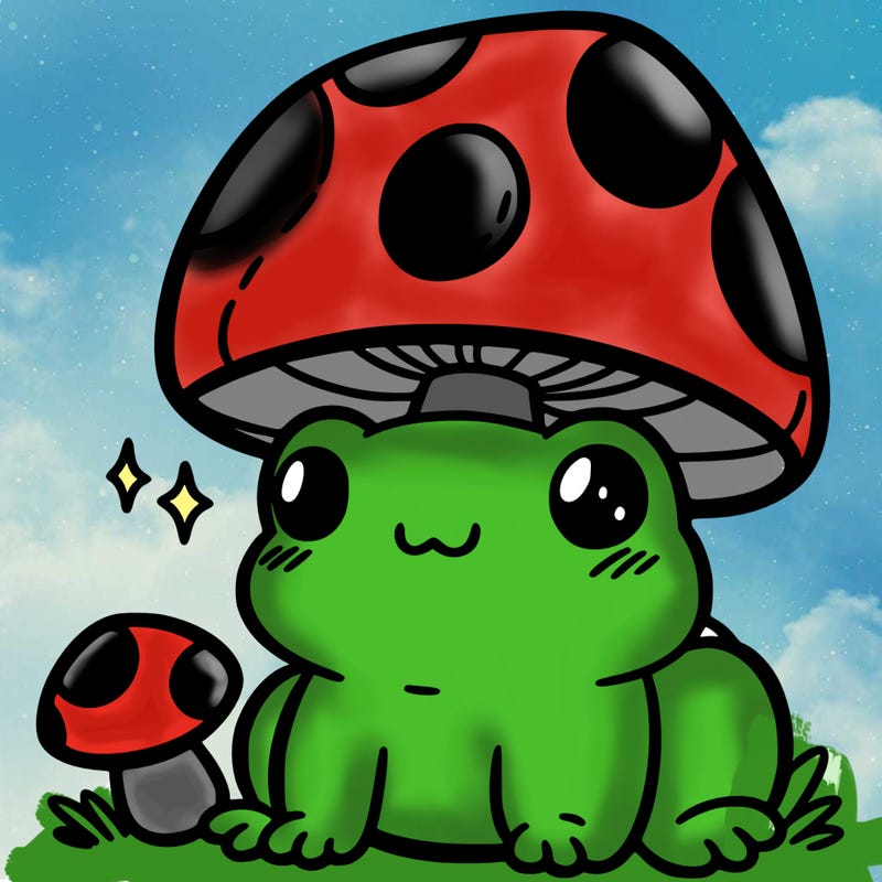 a cute frog with a mushroom hat