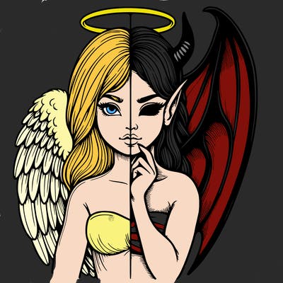 realistic angel half demon