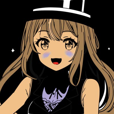 anime girl smiling and wearing a black top hat