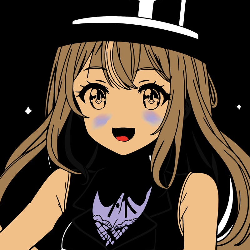 anime girl smiling and wearing a black top hat