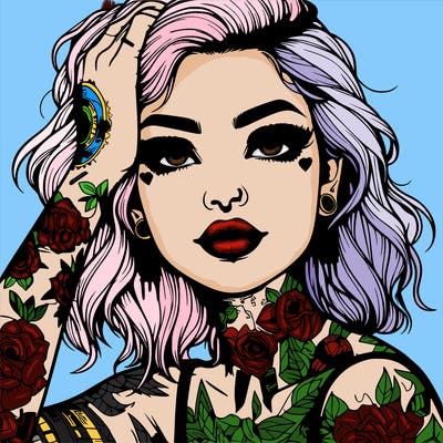 realistic girl with tattoos all over