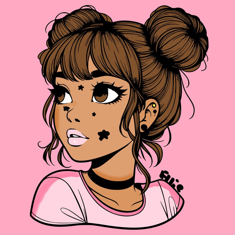 realistic girl with spacebuns