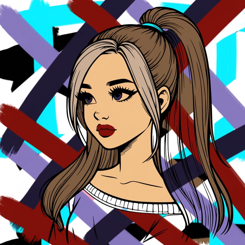 realistic girl with a high ponytail