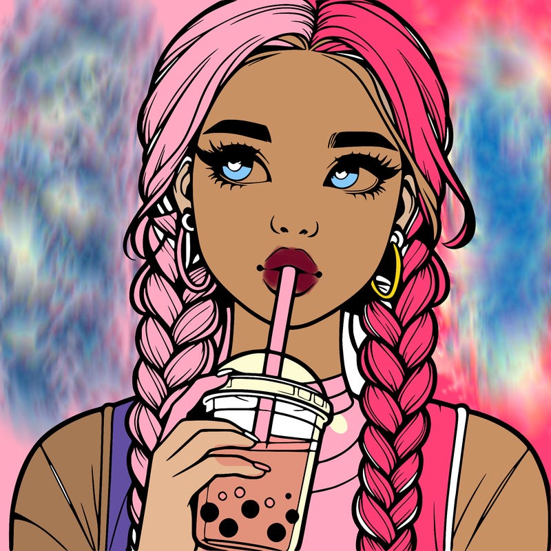realistic girl with braided hair drinking boba