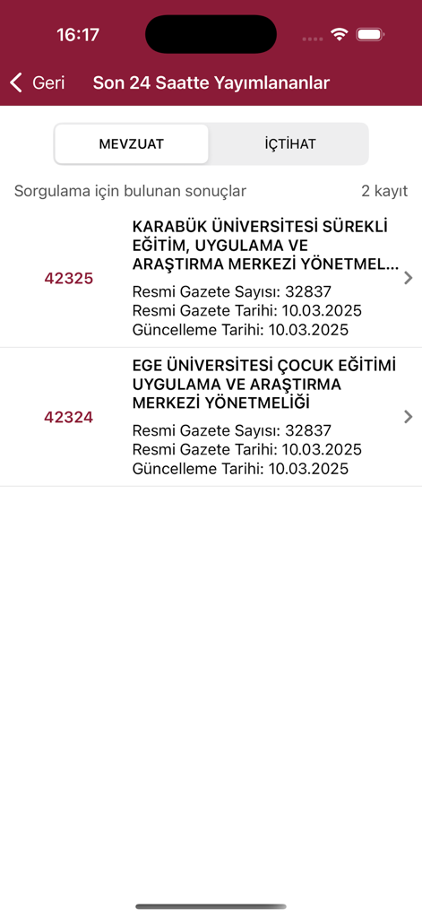 UYAP Mevzuat - UYAP Mevzuatモバイルアプリでの最近のトルコ法規更新リスト