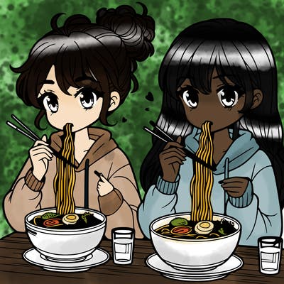 girls eating ramen