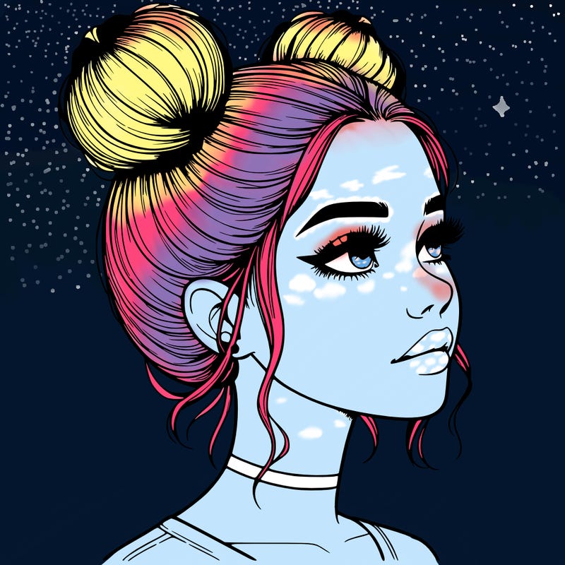 realistic girl with buns on the top of her head