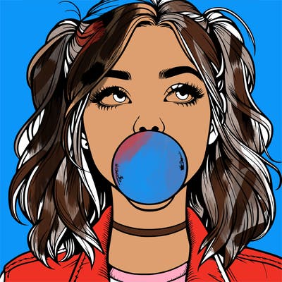 realististic girl blowing bubble -gum