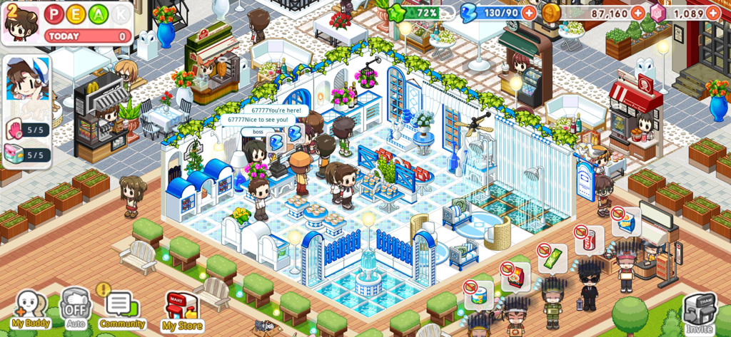 My Store Tycoon - Captura de pantalla del juego de My Store Tycoon mostrando una tienda personalizada con avatares adorables