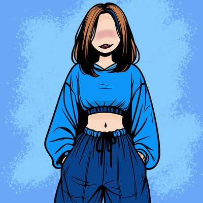 realistic girl faceless with baggy pants and a crop top